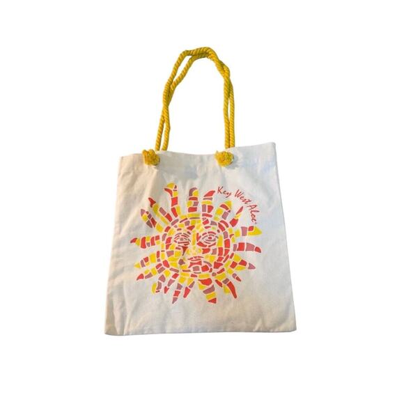 Unbranded Tote Bag Canvas Red Yellow Key West Aloe - Picture 1 of 7